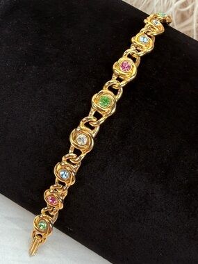 Vintage Goldtone Multicolor Stones Weighted Link Bracelet